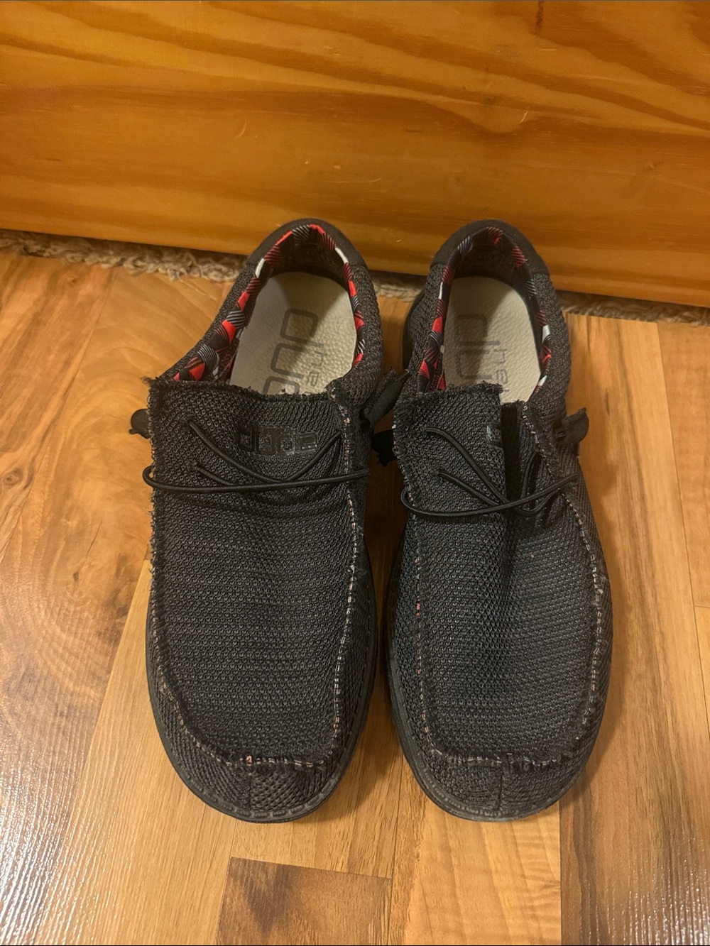 Hey Dude Wally Knit Lace-Up Shoes - Black with Red Trim